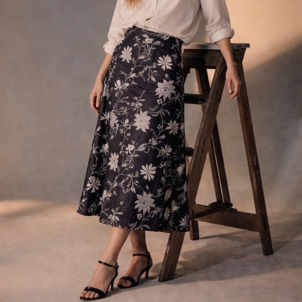 Scotch & soda black and white floral satin slip skirt